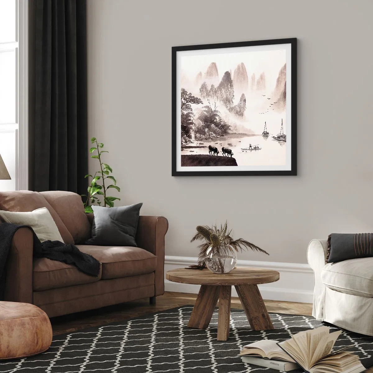 Poster in cornice nera - L'esotica quotidianità dell'Oriente - 40x40 cm