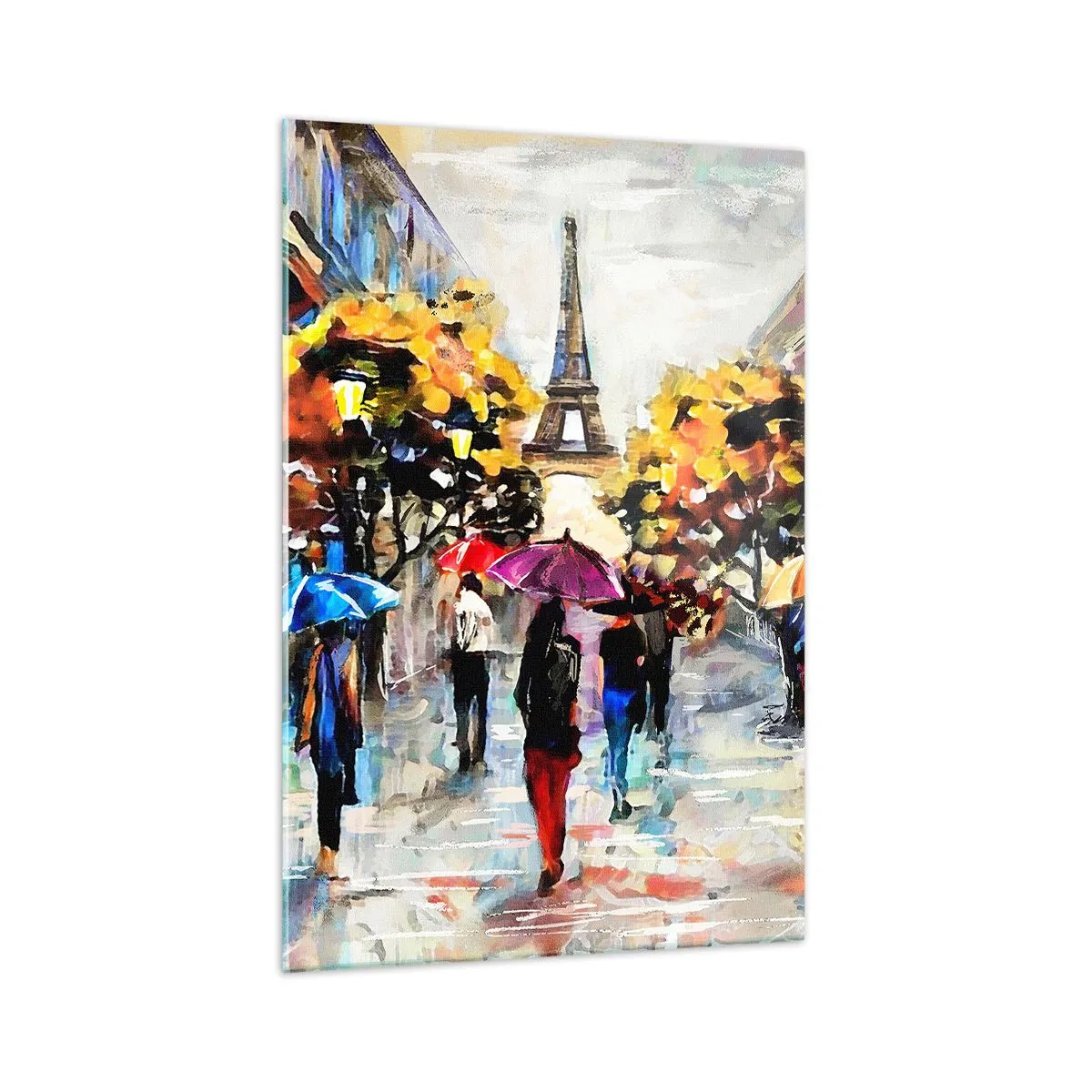 Quadro su vetro - Una passeggiata autunnale a Parigi con vista sulla Torre Eiffel - 70x100cm - Bella soprattutto d'autunno - Decorazione murale moderna per soggiorno e camera da letto ARTTOR