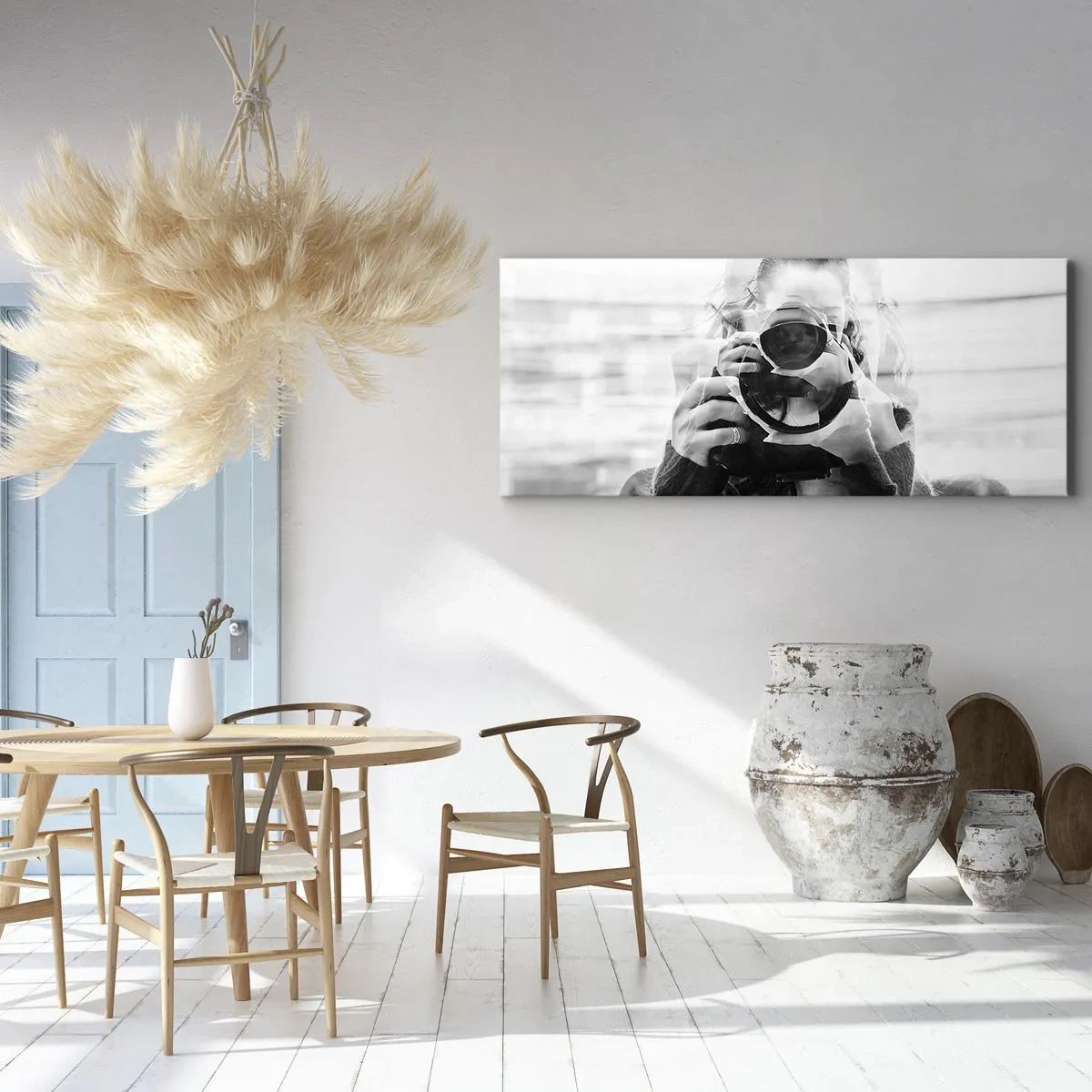 Quadro su tela - Stampe su Tela - Ritratto in bianco e nero con doppia esposizione di un fotografo - 140x50cm - Il creatore e il materiale - Decorazione murale moderna per soggiorno e camera da letto ARTTOR