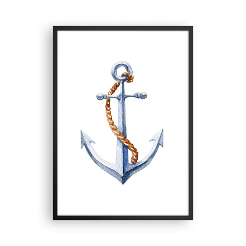 Poster in cornice nera - Ancora con corda in stile acquerello - 50x70cm - Benvenuta avventura! - Decorazione murale moderna per soggiorno e camera da letto ARTTOR