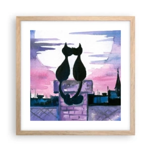 Poster in cornice rovere chiaro - Appuntamento sotto la luna - 40x40 cm