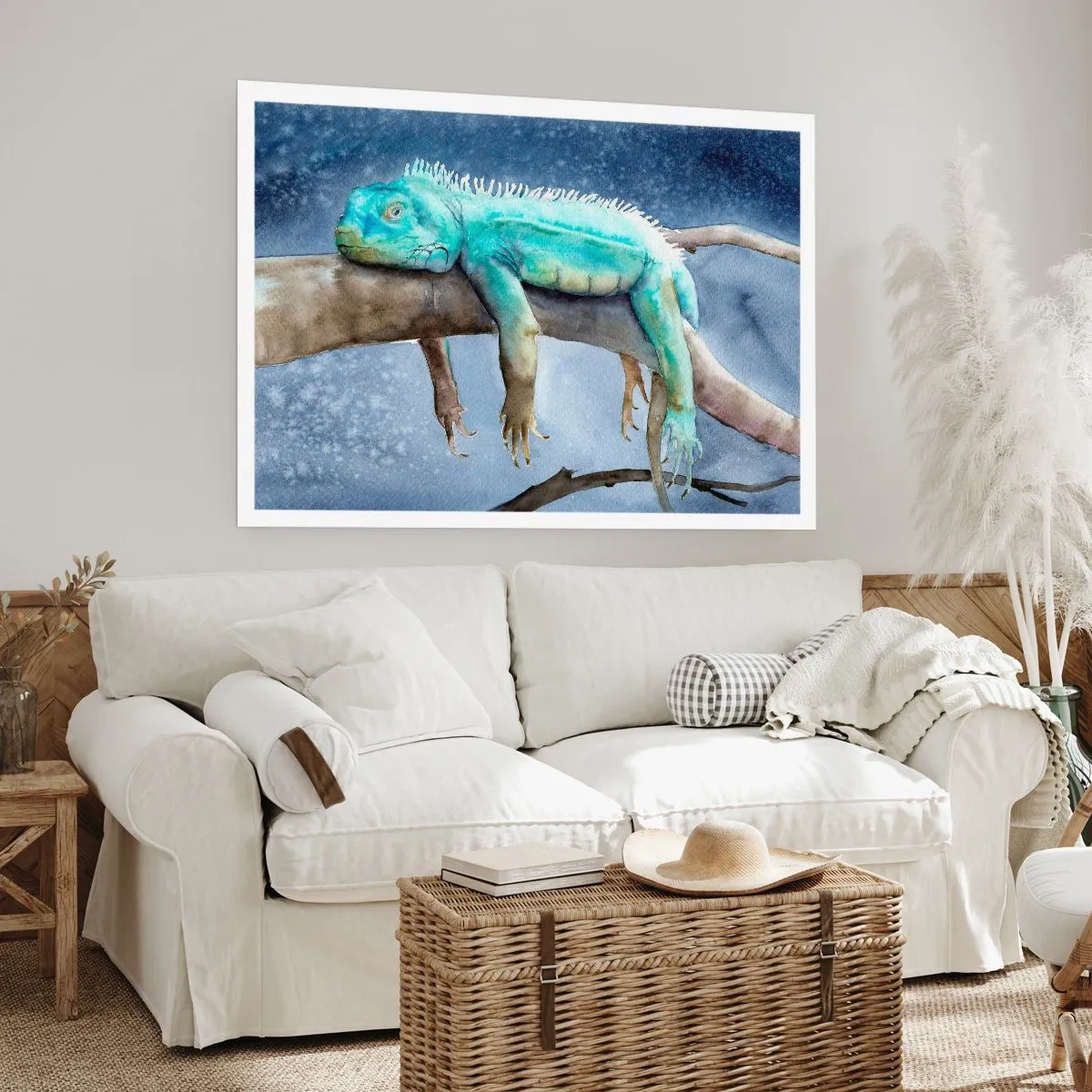 Poster - Iguana blu che riposa su un ramo - 100x70cm - Va tutto bene! - Decorazione murale moderna per soggiorno e camera da letto ARTTOR
