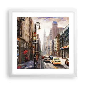 Poster in cornice bianca - New York: colorata anche sotto la pioggia - 40x40 cm