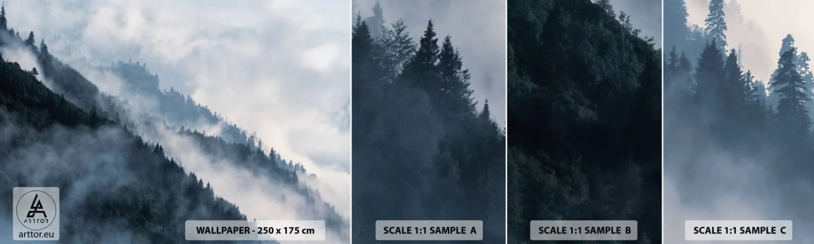 Campione di Fotomurale Adesivo Deluxe Sticker - La mistica dei monti - Paesaggio, Montagne, foresta - 100x30 cm