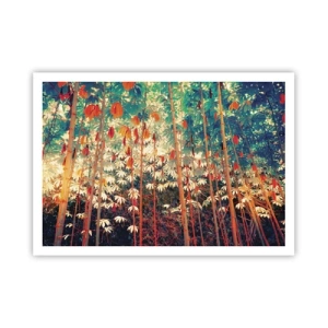 Poster - Una foresta di bambù colorata dai colori intensi - 100x70cm - La vita segreta delle foglie - Decorazione murale moderna per soggiorno e camera da letto ARTTOR
