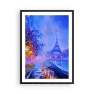 Poster in cornice nera - La Torre Eiffel in uno scatto notturno pittorico - 50x70cm - Passeggiata da sogno - Decorazione murale moderna per soggiorno e camera da letto ARTTOR