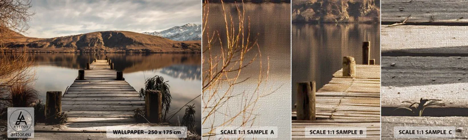 Campione di Fotomurale Premium Canvas - Paesaggio nel silenzio - Paesaggio, Ponte, Lago - 100x30 cm