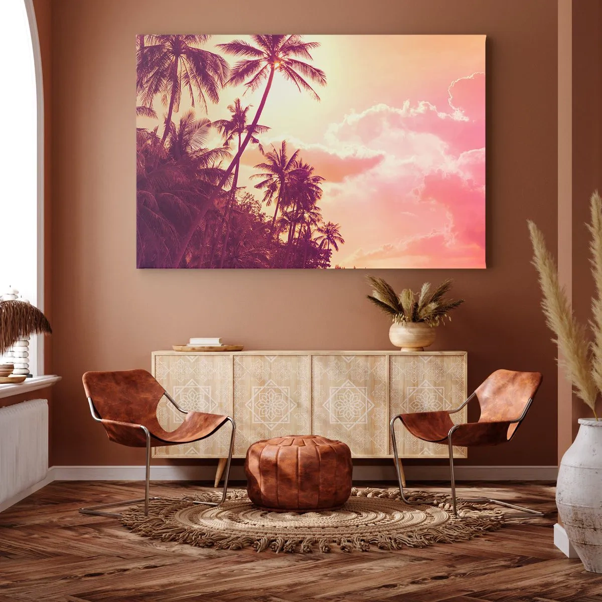 Quadro su tela - Stampe su Tela - Palme illuminate dal sole al tramonto in un cielo tropicale - 70x50cm - Devi scegliere - Decorazione murale moderna per soggiorno e camera da letto ARTTOR