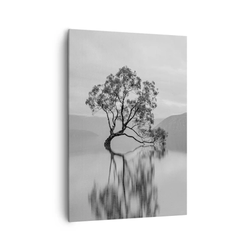 Quadro su tela - Stampe su Tela - Un albero solitario riflesso nell'acqua con le montagne sullo sfondo - 70x100cm - C'è un paese così - Decorazione murale moderna per soggiorno e camera da letto ARTTOR