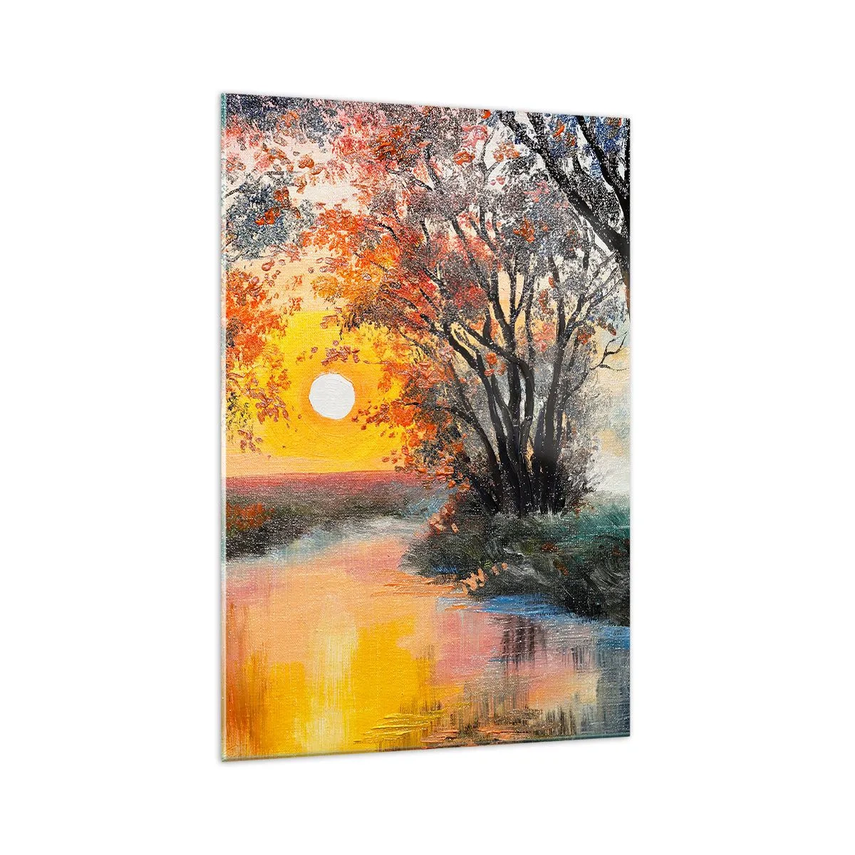 Quadro su vetro - Tramonto sul fiume in un paesaggio autunnale - 70x100cm - Atmosfera autunnale - Decorazione murale moderna per soggiorno e camera da letto ARTTOR