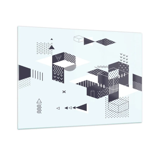 Quadro su vetro - Composizione geometrica astratta in bianco e nero su sfondo chiaro - 100x70cm - La matematica nell'anima - Decorazione murale moderna per soggiorno e camera da letto ARTTOR