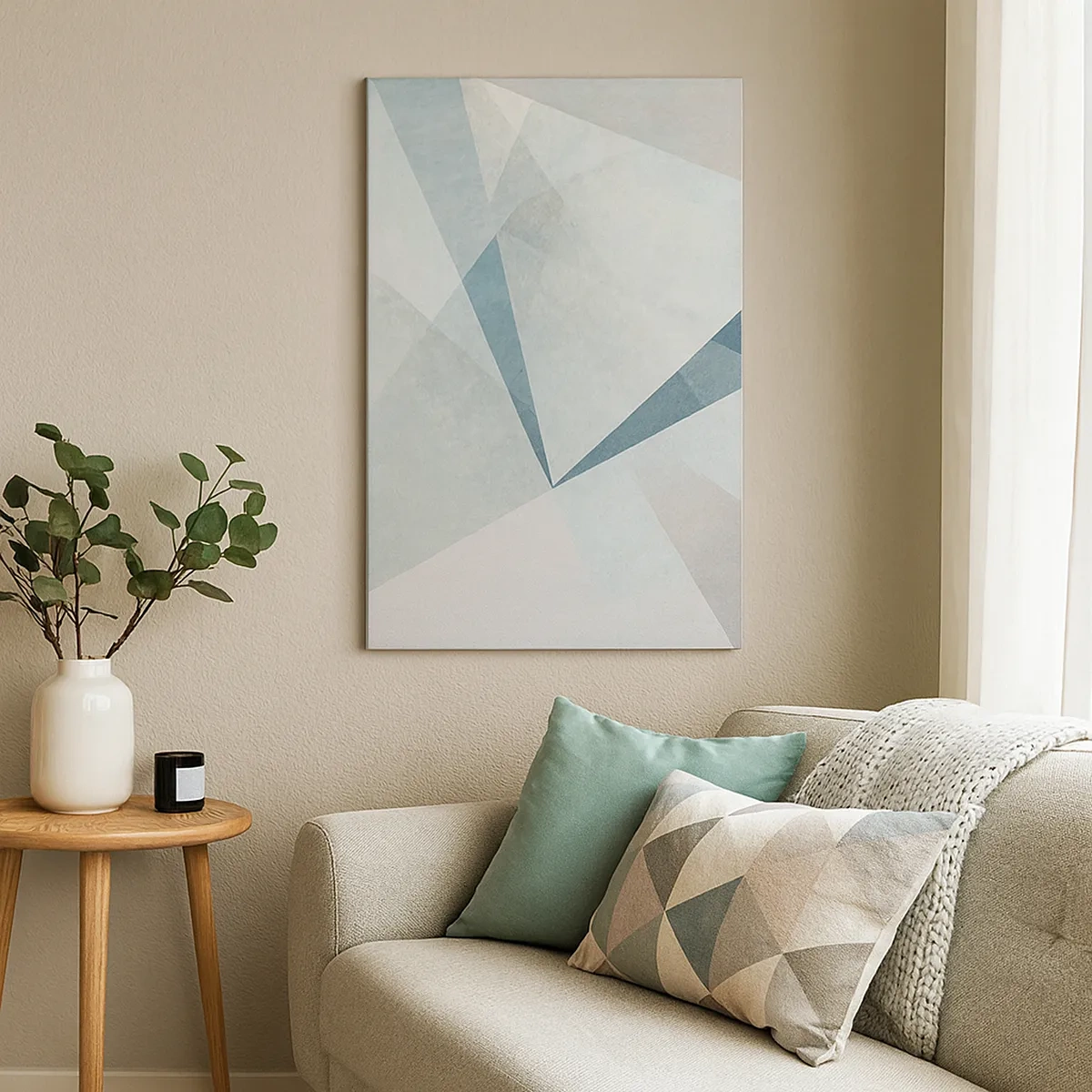 Quadro su tela - Stampe su Tela - Forme geometriche in tonalità pastello di blu e grigio - 50x70cm - Con calma ma dinamicamente - Decorazione murale moderna per soggiorno e camera da letto ARTTOR