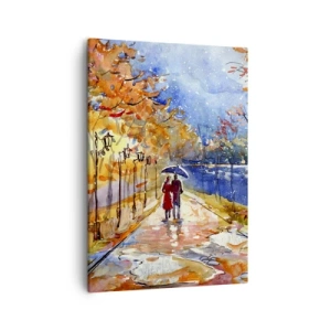 Quadro su tela - Stampe su Tela - Una passeggiata autunnale nel parco sulla riva del fiume sotto l'ombrellone - 50x70cm - Insieme fino ai confini del tempo - Decorazione murale moderna per soggiorno e camera da letto ARTTOR