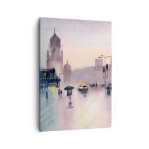 Quadro su tela - Stampe su Tela - Una strada cittadina al crepuscolo in stile acquerello - 50x70cm - Nella nebbia piovigginosa - Decorazione murale moderna per soggiorno e camera da letto ARTTOR