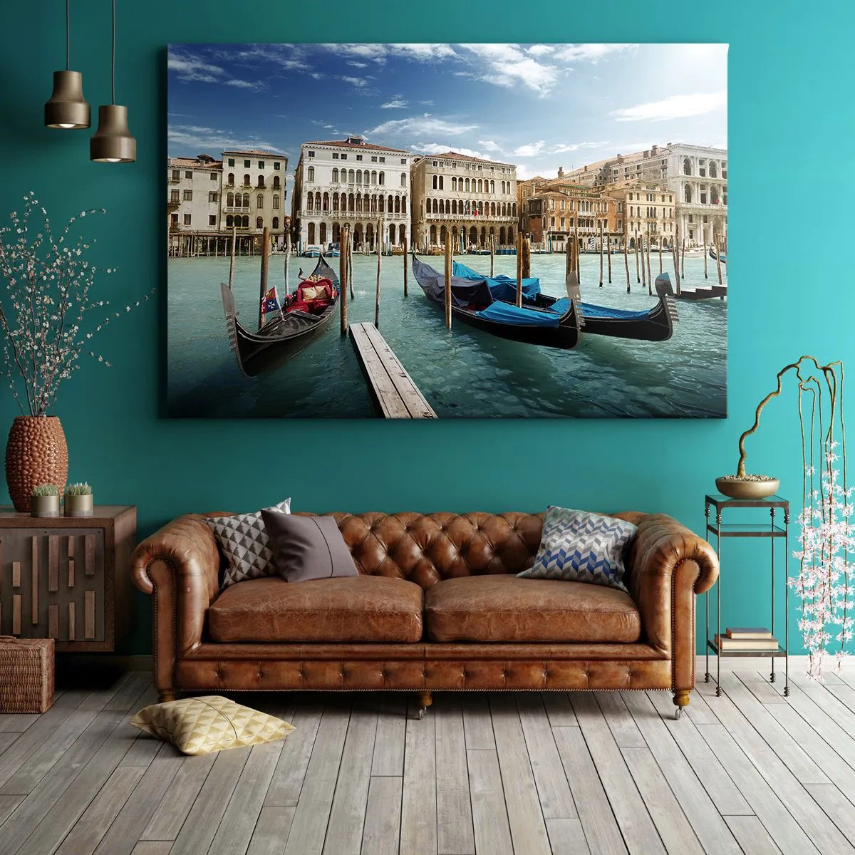 Quadro su tela - Stampe su Tela - Venezia con gondole e palazzi contro il cielo - 120x80cm - Palazzi nel blu - Decorazione murale moderna per soggiorno e camera da letto ARTTOR