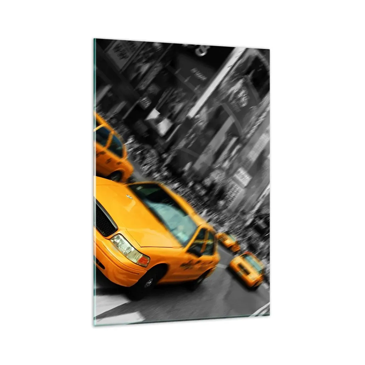 Quadro su vetro - Taxi gialli in un incrocio cittadino trafficato - 80x120cm - Gocce di sole a New York - Decorazione murale moderna per soggiorno e camera da letto ARTTOR