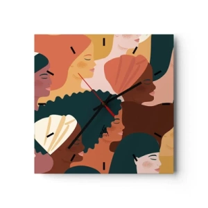 Orologio da parete - Orologio in Vetro - Profili colorati di donne in vari stili - 30x30cm - Solo femminilità - Decorazione murale moderna per soggiorno e camera da letto ARTTOR