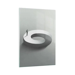 Quadro su vetro - Un uomo su una struttura grigia e astratta - 80x120cm - Prova a cavartela - Decorazione murale moderna per soggiorno e camera da letto ARTTOR