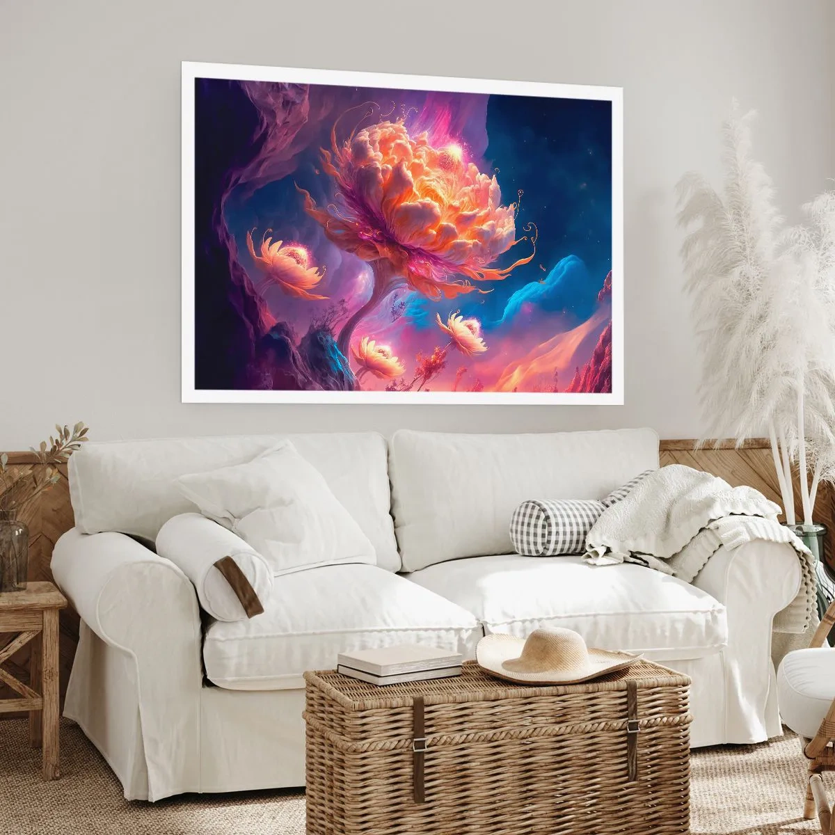 Poster - Fiori fantastici in un paesaggio cosmico - 100x70cm - Un altro mondo - Decorazione murale moderna per soggiorno e camera da letto ARTTOR