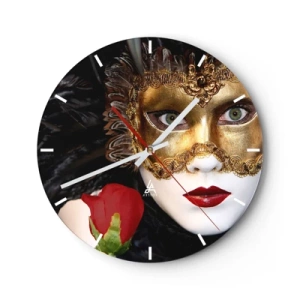 Orologio da parete - Orologio in Vetro - Maschera veneziana dorata con rosa rossa - 30x30cm - Perché la vita è un grande ballo - Decorazione murale moderna per soggiorno, cucina e camera da letto ARTTOR