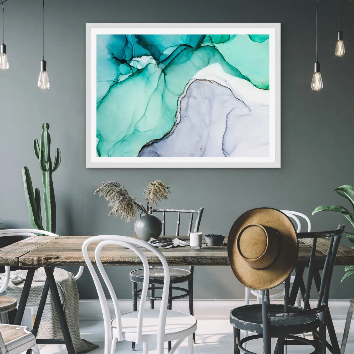 Poster in cornice bianca - Studio in turchese - 100x70 cm