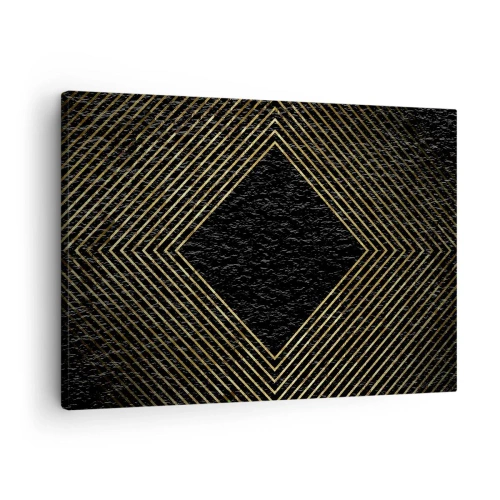 Quadro su tela - Stampe su Tela - Sfondo nero con motivo geometrico di linee dorate - 70x50cm - Geometria in stile glamour - Decorazione murale moderna per soggiorno e camera da letto ARTTOR