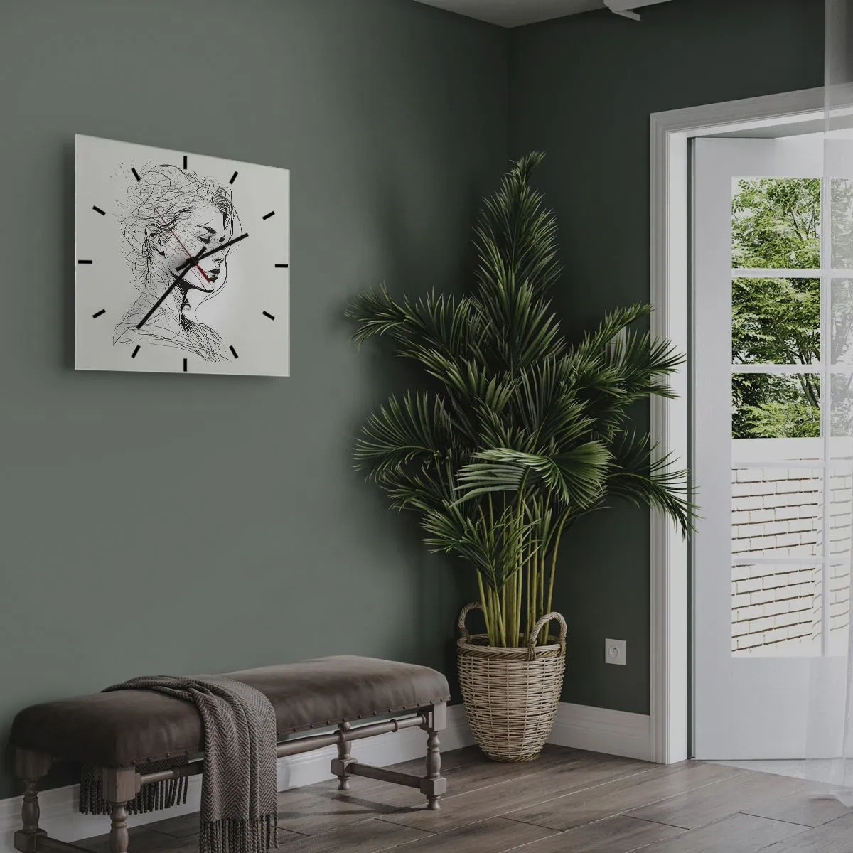 Orologio da parete - Orologio in Vetro - Ritratto pensieroso - 40x40 cm