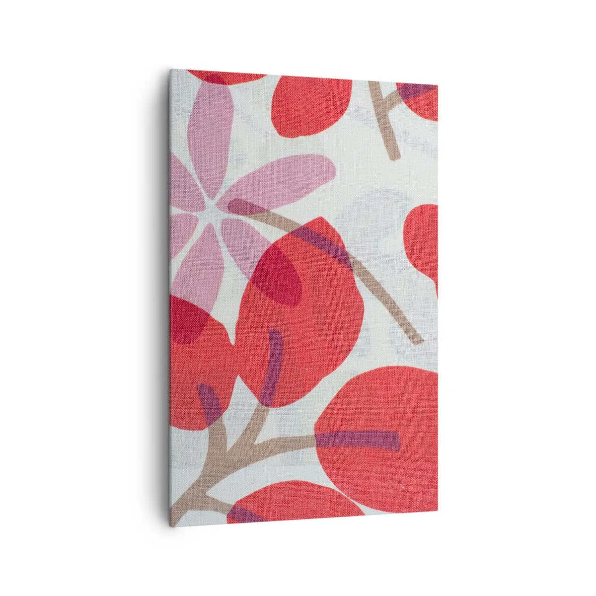 Quadro su tela - Stampe su Tela - Fiori e foglie nelle tonalità del rosso e del rosa - 80x120cm - Composizione di fiori in rosa - Decorazione murale moderna per soggiorno e camera da letto ARTTOR