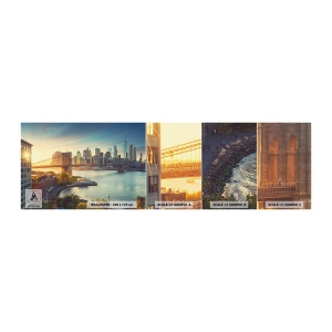 Campione di Fotomurale Adesivo Deluxe Sticker - L'alba nella grande città - New York, Città, ponte di Brooklyn - 100x30 cm