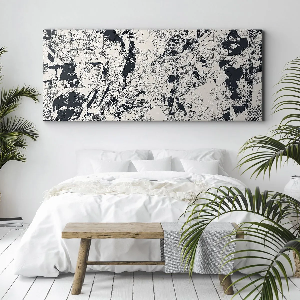 Quadro su tela - Stampe su Tela - Composizione astratta in bianco e nero con un layout dinamico - 120x50cm - La compenetrazione degli opposti - Decorazione murale moderna per soggiorno e camera da letto ARTTOR