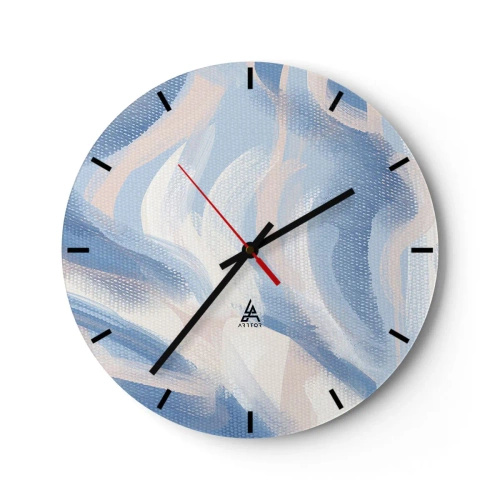 Orologio da parete - Orologio in Vetro - Onde blu pittoriche e striature pastello su uno sfondo strutturato - 30x30cm - Ondulazioni azzurre - Decorazione murale moderna per soggiorno, cucina e camera da letto ARTTOR