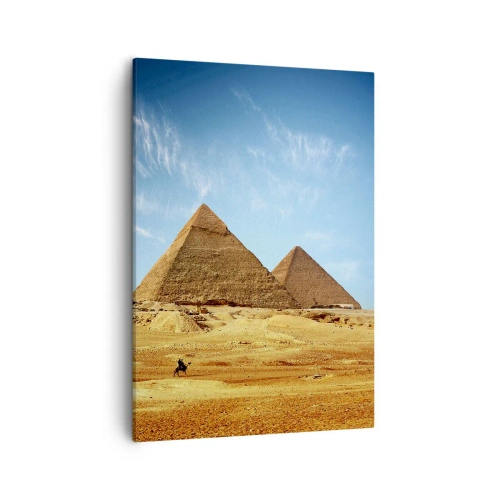Quadro su tela - Stampe su Tela - Le piramidi di Giza contro un cielo azzurro e un paesaggio desertico - 50x70cm - 40 secoli ci guardano - Decorazione murale moderna per soggiorno e camera da letto ARTTOR