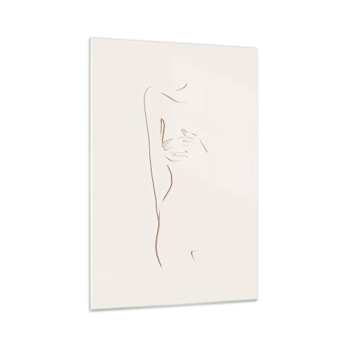 Quadro su vetro - Un disegno lineare e sottile di una silhouette su uno sfondo chiaro - 70x100cm - La forma del desiderio - Decorazione murale moderna per soggiorno e camera da letto ARTTOR