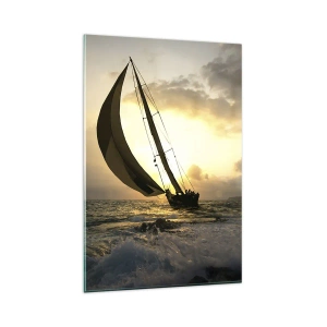 Quadro su vetro - Barche a vela in mare al tramonto - 80x120cm - Con il vento e controvento - Decorazione murale moderna per soggiorno e camera da letto ARTTOR