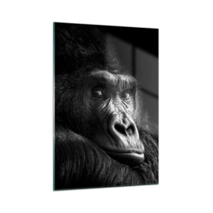 Quadro su vetro - Ritratto in bianco e nero di un gorilla all'ombra di una finestra - 50x70cm - E cosa guardi? - Decorazione murale moderna per soggiorno e camera da letto ARTTOR