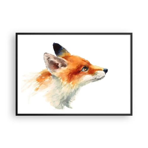 Poster in cornice nera - Volpe rossa in stile acquerello su sfondo bianco - 100x70cm - La prudenza non è mai troppa - Decorazione murale moderna per soggiorno e camera da letto ARTTOR