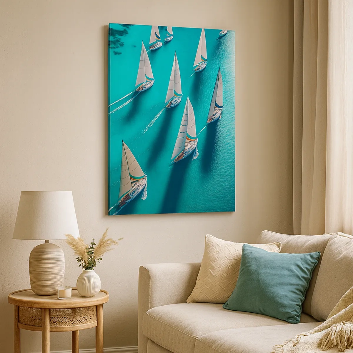 Quadro su tela - Stampe su Tela - Yacht in movimento dinamico sulle acque turchesi - 50x70cm - In gara con il vento - Decorazione murale moderna per soggiorno e camera da letto ARTTOR