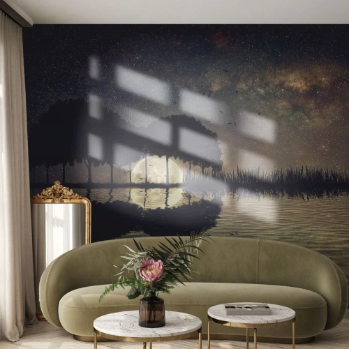 Fotomurali Premium Canvas - Notte ai confini del mondo - Paesaggio, Lago, Luna - 450x315 cm