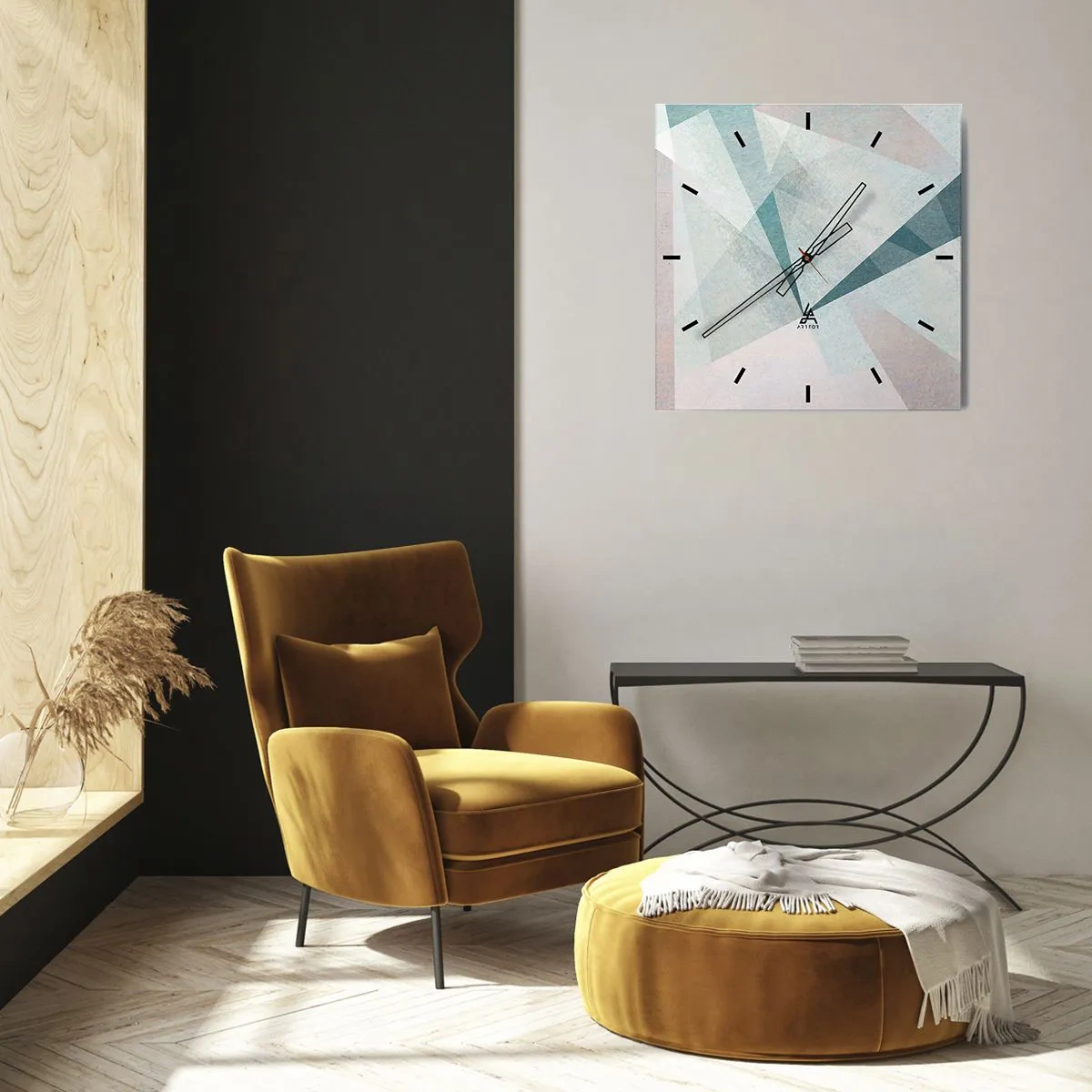 Orologio da parete - Orologio in Vetro - Forme geometriche in tonalità pastello di blu e grigio - 30x30cm - Con calma ma dinamicamente - Decorazione murale moderna per soggiorno e camera da letto ARTTOR