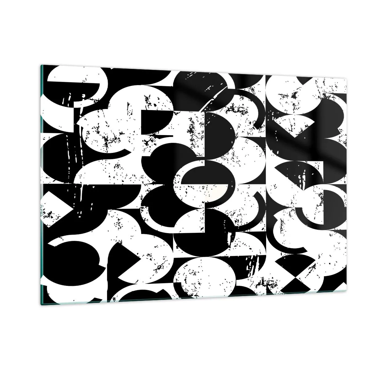 Quadro su vetro - Motivo geometrico in forme contrastanti in bianco e nero - 120x80cm - Il bianco è bianco, il nero è nero - Decorazione murale moderna per soggiorno e camera da letto ARTTOR