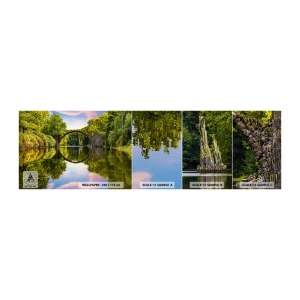 Campione di Fotomurale Adesivo Deluxe Sticker - All'incontro di due mondi - Paesaggio, Fiume, Ponte - 100x30 cm