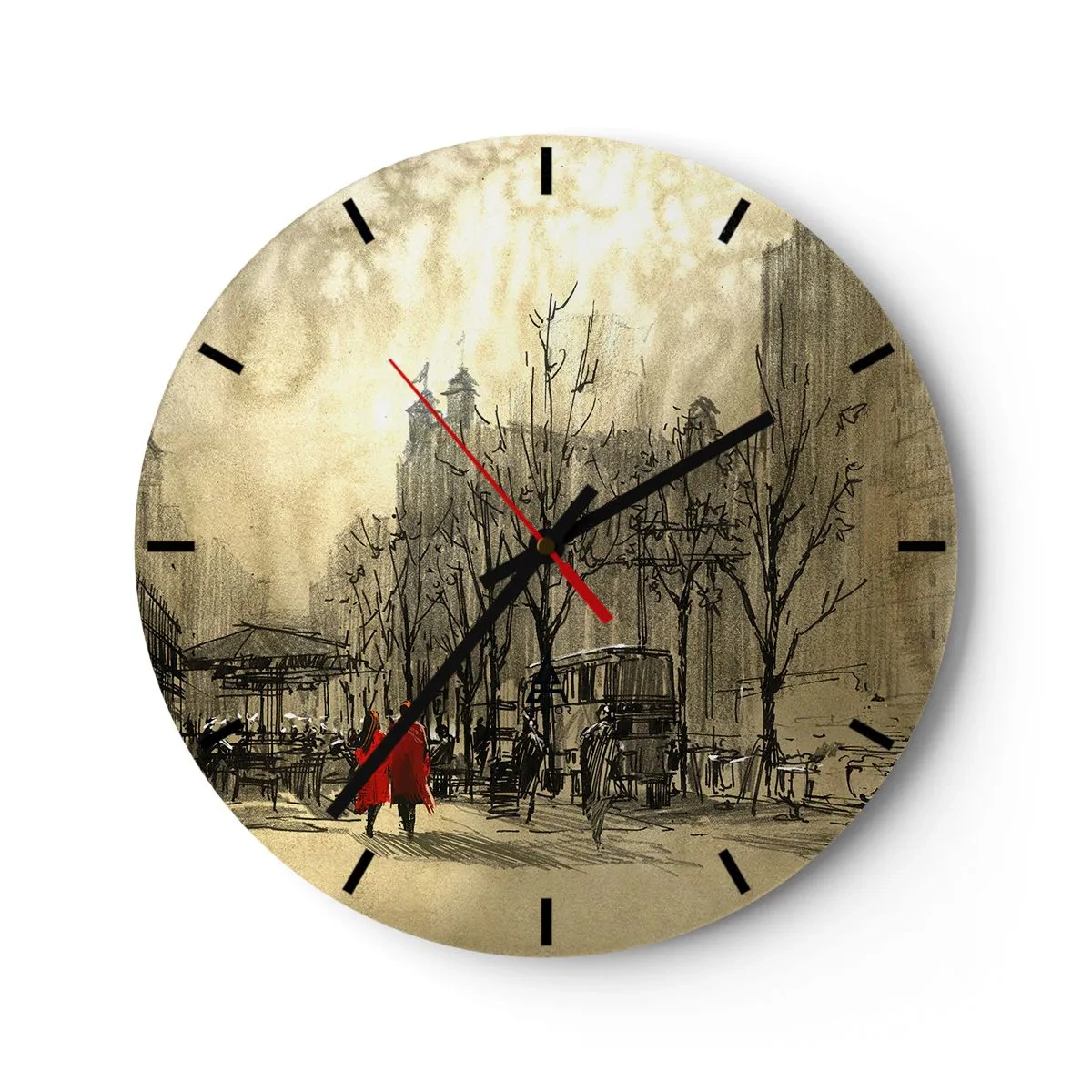Orologio da parete - Orologio in Vetro - Un motivo di strada dei cartoni animati con due figure - 30x30cm - Appuntamento nella nebbia di Londra - Decorazione murale moderna per soggiorno, cucina e camera da letto ARTTOR