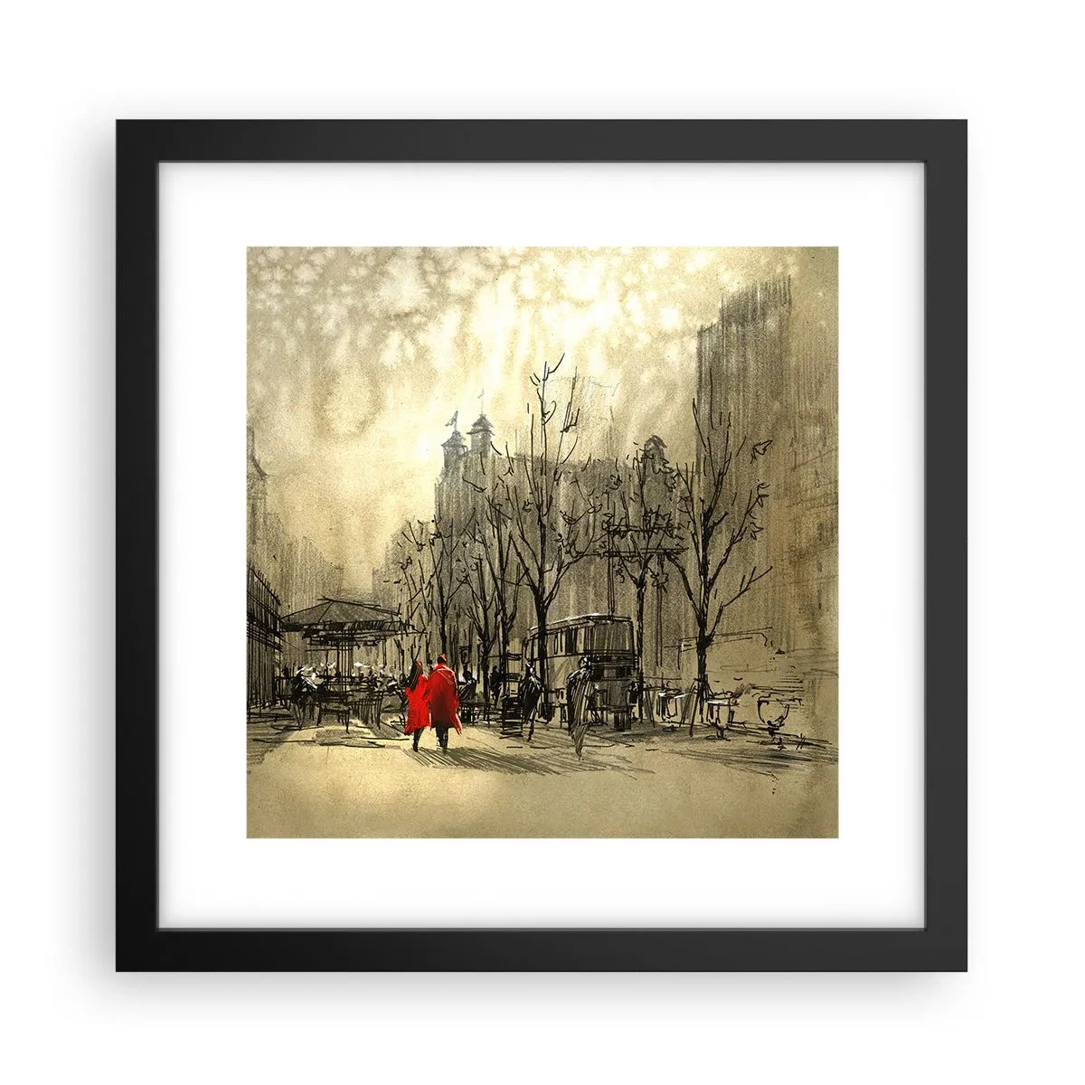 Poster in cornice nera - Appuntamento nella nebbia di Londra  - 30x30 cm