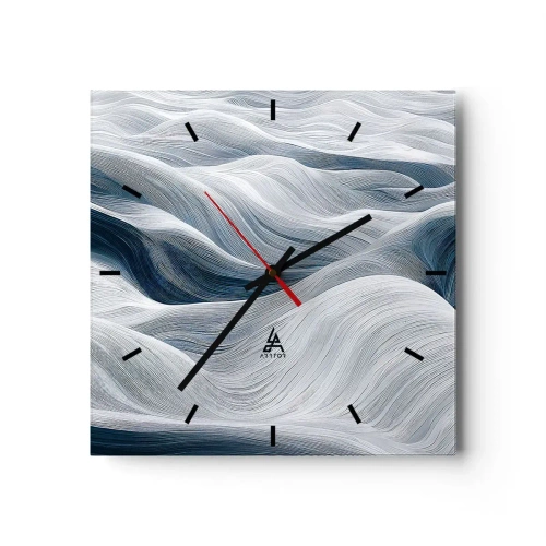 Orologio da parete - Orologio in Vetro - Linee ondulate nei toni del blu e del bianco - 30x30cm - Onde bianche e blu - Decorazione murale moderna per soggiorno e camera da letto ARTTOR