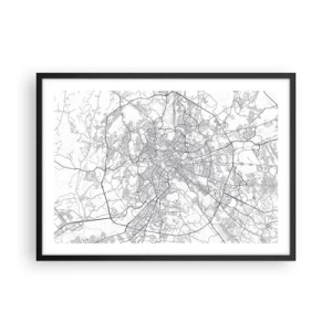 Poster in cornice nera - Una mappa della città in stile minimalista con linee delicate - 70x50cm - L'anello romano - Decorazione murale moderna per soggiorno e camera da letto ARTTOR
