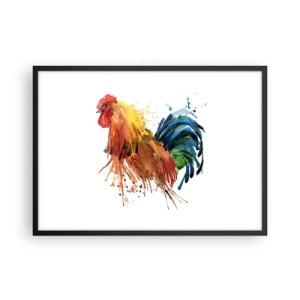 Poster in cornice nera - Gallo colorato in stile acquerello - 70x50cm - Abito reale, orgoglio reale - Decorazione murale moderna per soggiorno e camera da letto ARTTOR