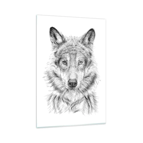 Quadro su vetro - Schizzo di una testa di lupo in stile monocromatico su sfondo bianco - 80x120cm - Condottiero nato - Decorazione murale moderna per soggiorno e camera da letto ARTTOR