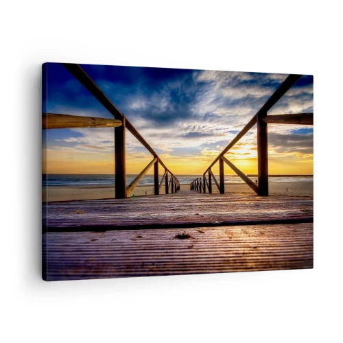 Quadro su tela - Stampe su Tela - Molo di legno che conduce alla spiaggia al tramonto - 70x50cm - Verso la spiaggia silenziosa al tramonto - Decorazione murale moderna per soggiorno e camera da letto ARTTOR