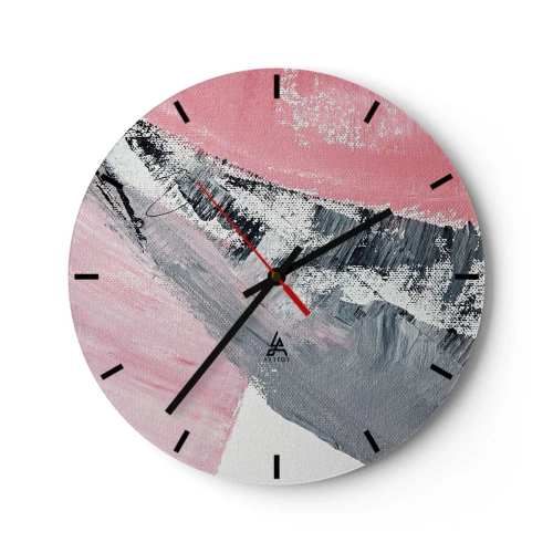 Orologio da parete - Orologio in Vetro - Astrazione rosa e grigia con pennellate dinamiche - 30x30cm - Composizione abbinata - Decorazione murale moderna per soggiorno, cucina e camera da letto ARTTOR