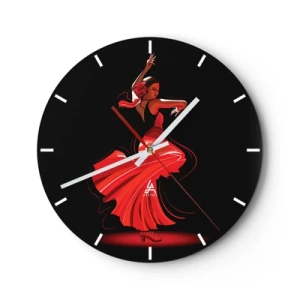 Orologio da parete - Orologio in Vetro - Ballerina di flamenco in abito rosso su sfondo nero - 30x30cm - Lo spirito focoso del flamenco - Decorazione murale moderna per soggiorno, cucina e camera da letto ARTTOR